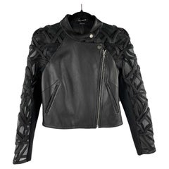 Yigal Azrouël Sheer Embroidered Black Leather Moto Jacket 2 / XS