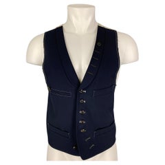 YIGAL AZROUEL Size M Navy Beige Contrast Stitch Wool Buttoned Vest