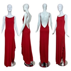 YIGAL AZROUEL Vintage Red Backless Evening Gown Maxi Dress