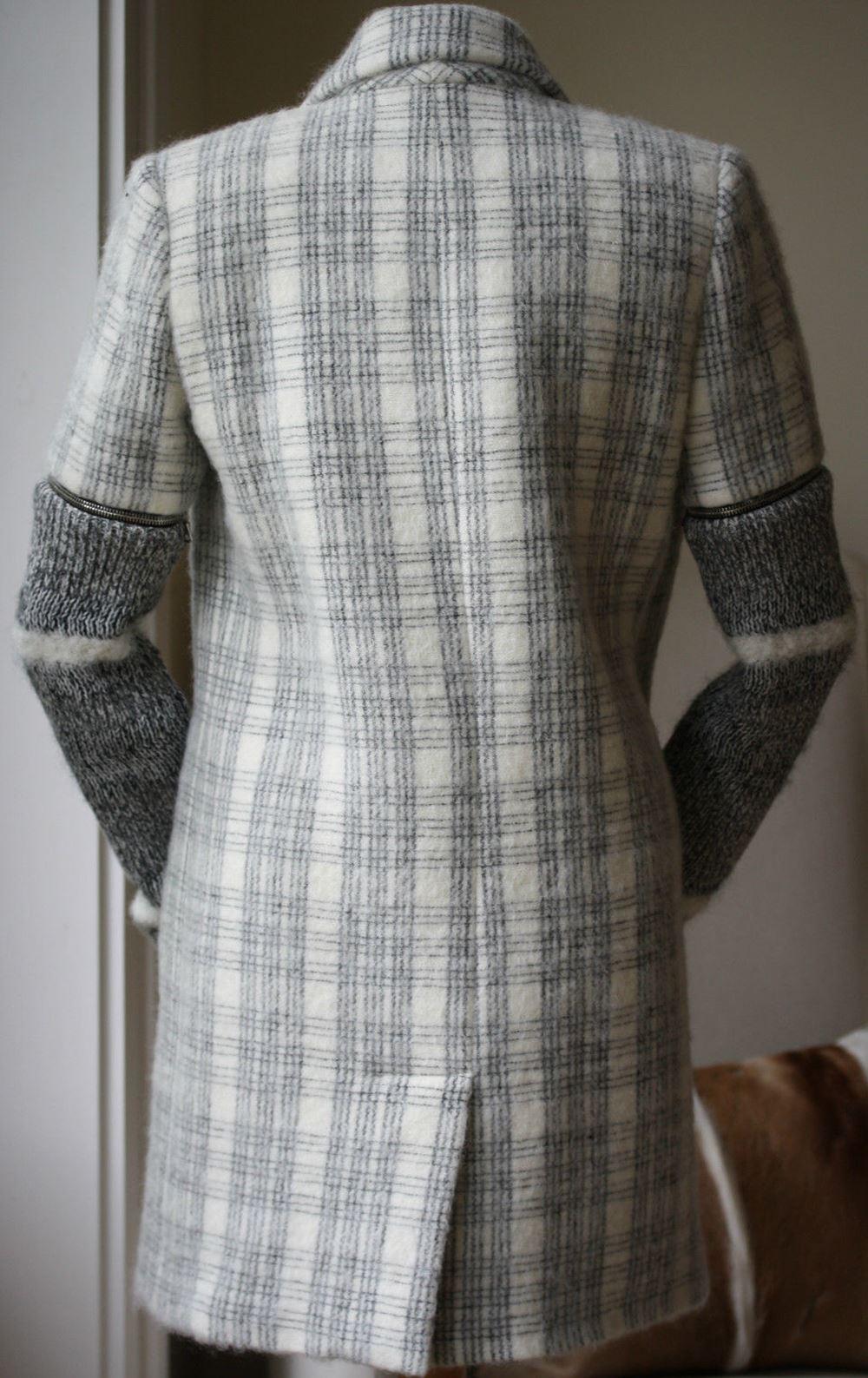 Beige Yigal Azrouel Windowpane Plaid Coat 