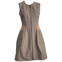 YIGAL AZROUEL Wool Sleeveless Zipper Sheath Dress with Suede Size 8. 