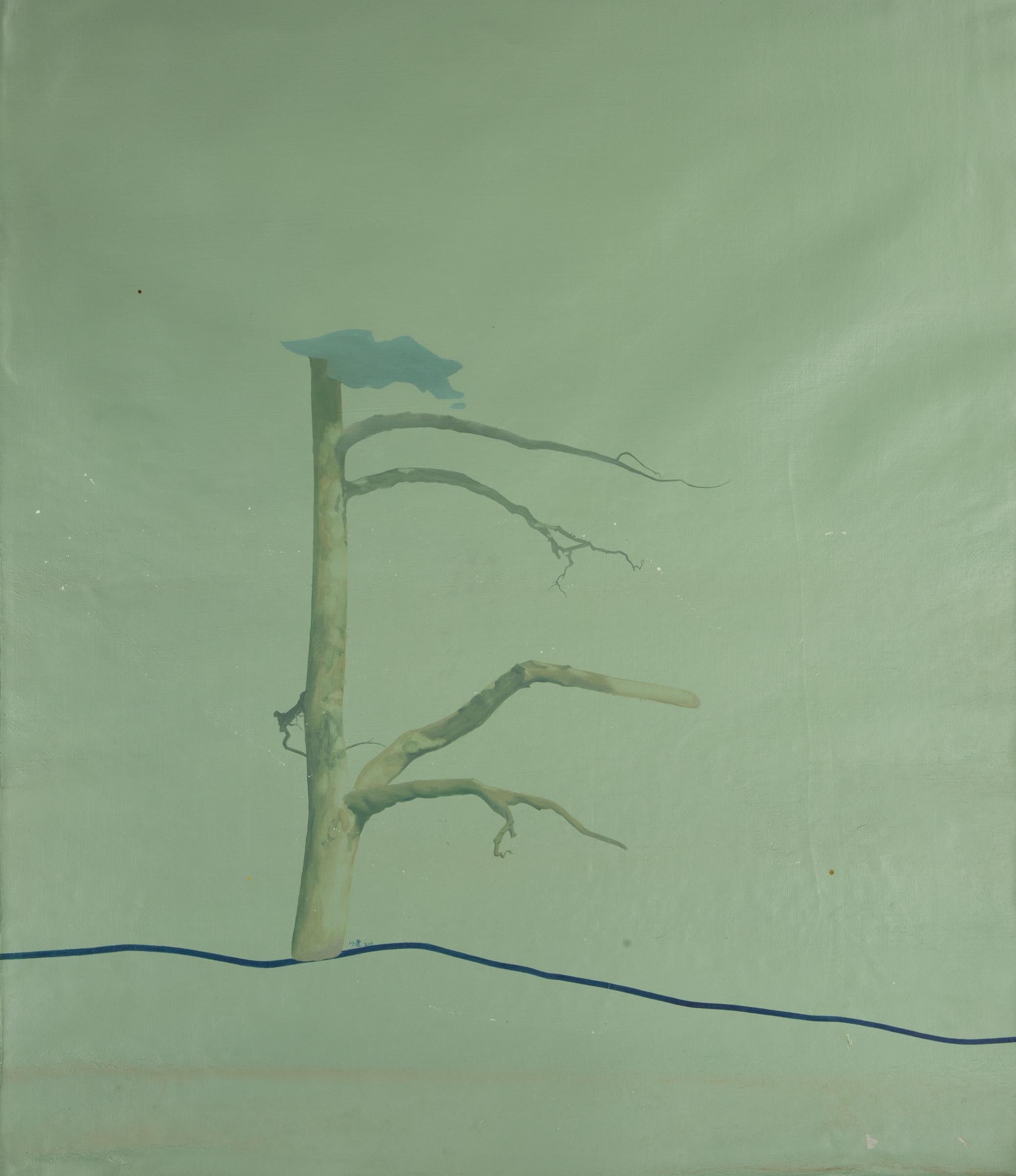 YiJian Wang Still-Life Painting - Yijian Wang Surrealist Original Oil Painting "Pine Tree"