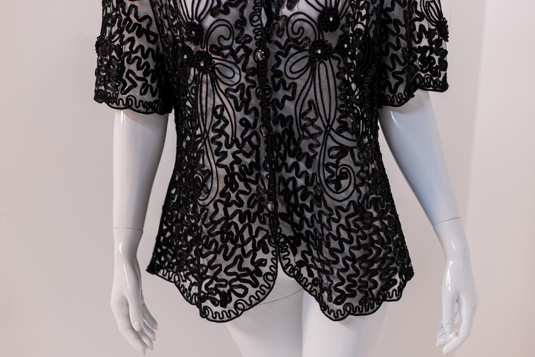 Yilibeier Eclectic Sheer Black Blouse For Sale 4