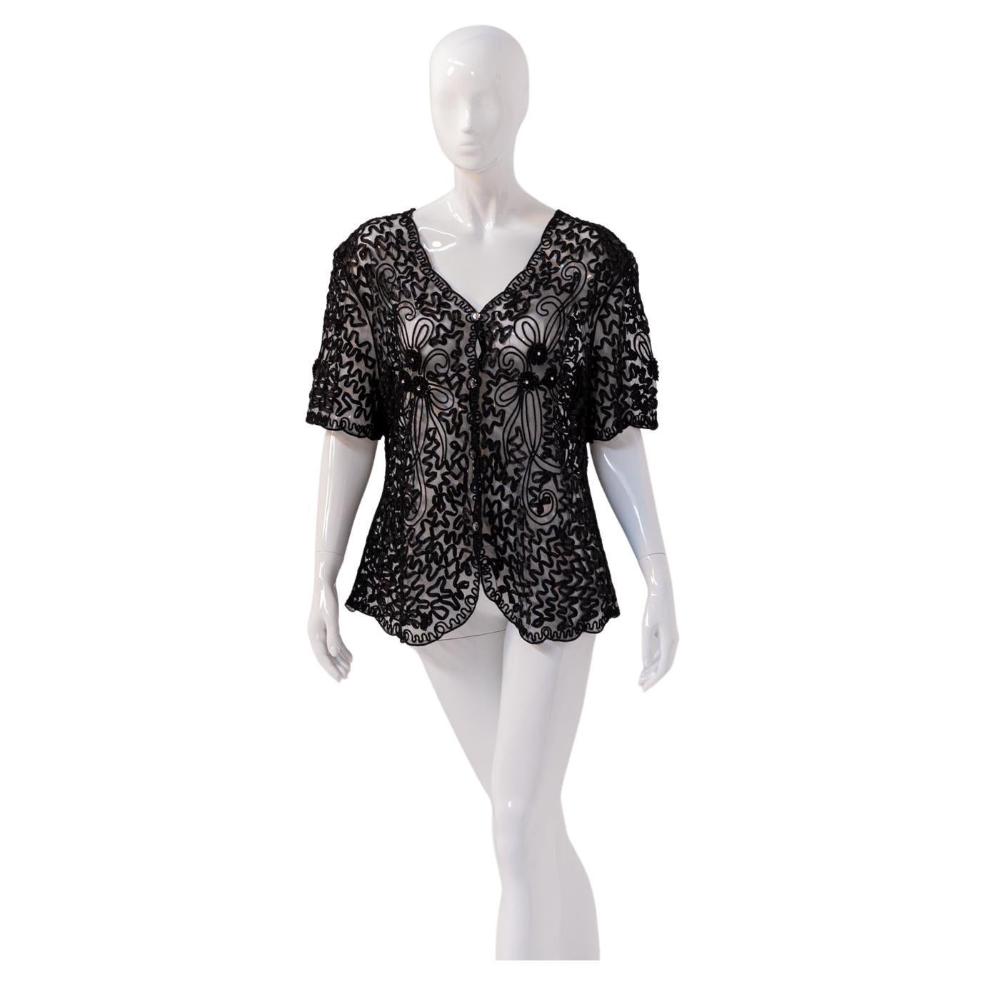 Yilibeier Eclectic Sheer Black Blouse For Sale