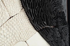 Yin and Yang — Black and White Ceramic Wall Sculpture on Wood Panel