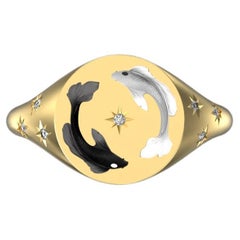 Yin und Yang Dual Fish Ring, 18 Karat Gelbgold mit Diamanten (einer in US-Größe 4)