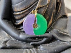 Yin and Yang Purple and Green Jade Fortune Pendant with 14K Yellow Gold
