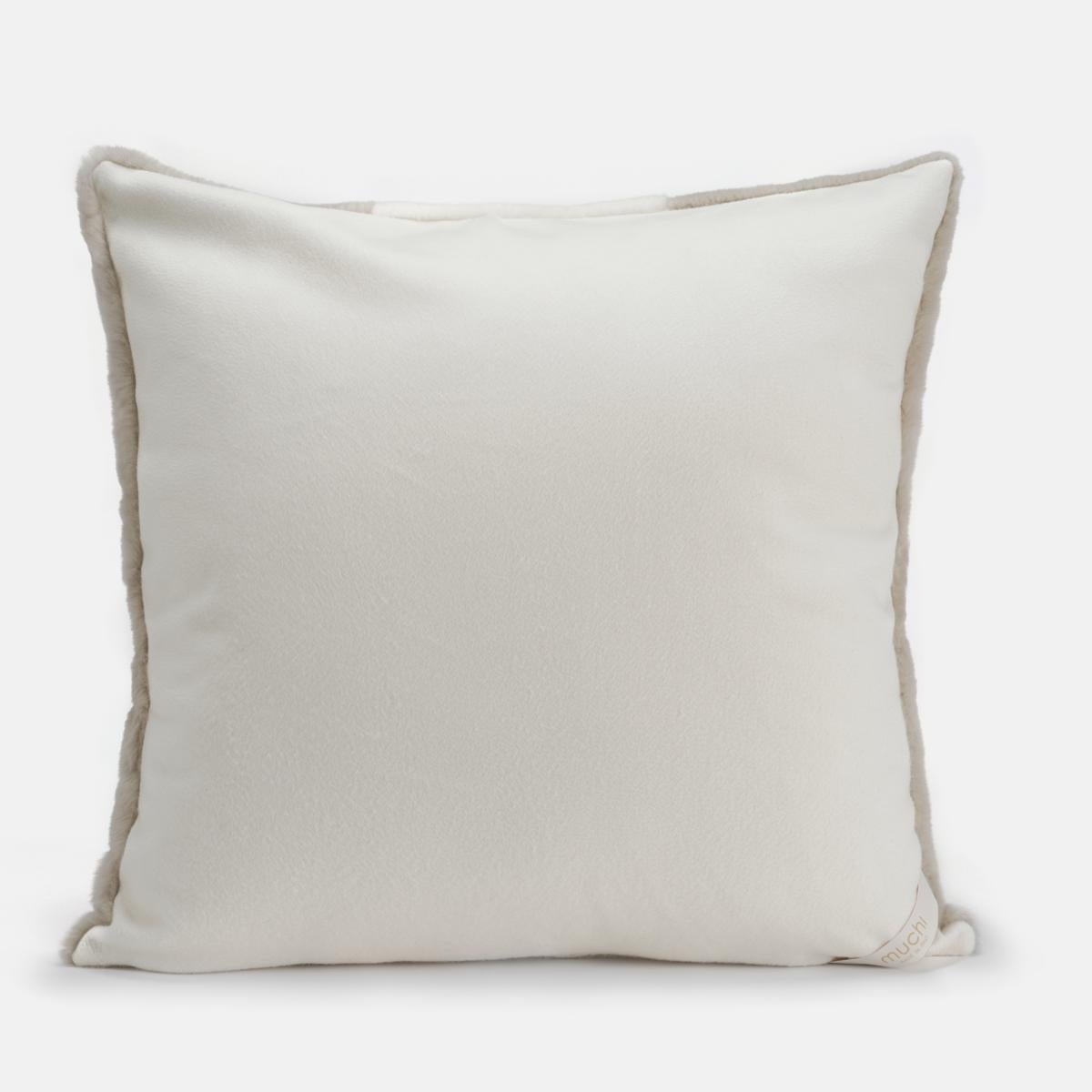 A South American Beaver cushion with a fluffy, generously-sized pile combining creamy-white with a cachà to create an alternating stripe pattern.

Perfect for large sofas and soft colours, where it will blend in and attract guests without being