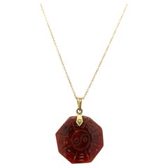 Yin Yang carnelian octagon pendant necklace yellow gold