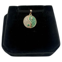 Yin & Yang Diamond, Emerald Pendant in 14kt Yellow Gold, New