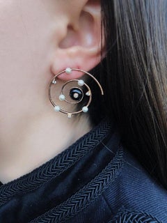 Yin Yang Hoop Large 14k Rose Gold Earrings with Diamonds by Selda Jewellery