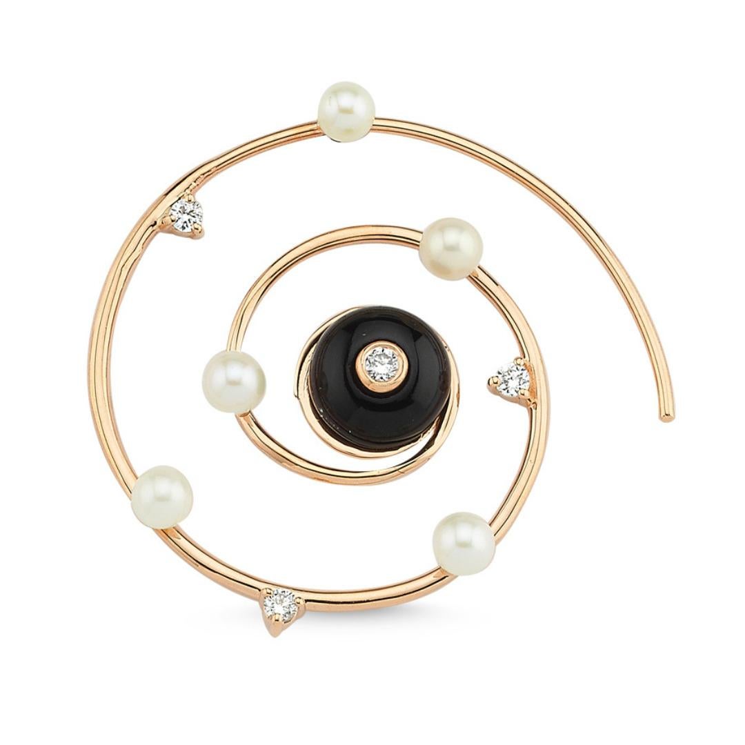 Modern Yin Yang Hoop Large 14k Rose Gold Earrings with Diamonds by Selda Jewellery For Sale