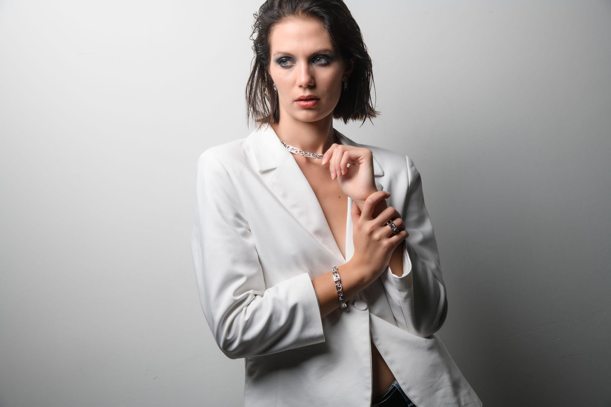 Men's “YIN-YANG” Love Collection Bracelet 18k Gold, Brilliants, Tanzanite, Tourmaline For Sale