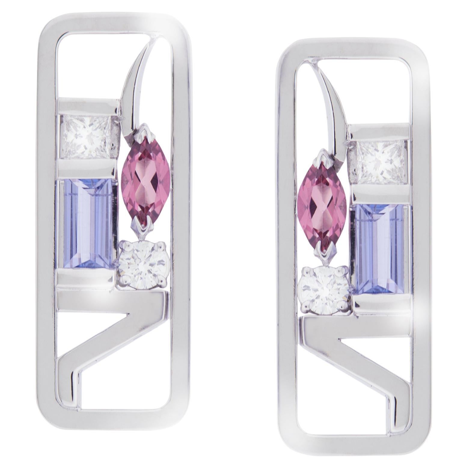 “YIN-YANG” Love Collection Earrings 18k Gold, Brilliants, Tanzanite, Tourmaline