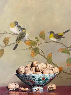 Yin Yong Chun, "Cuenco de nueces" 16x12 Naturaleza muerta Pintura al óleo sobre lienzo