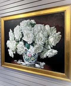 Yin Yong Chun, "Jarre en porcelaine avec des roses", 32x43 Nature morte florale, peinture à l'huile