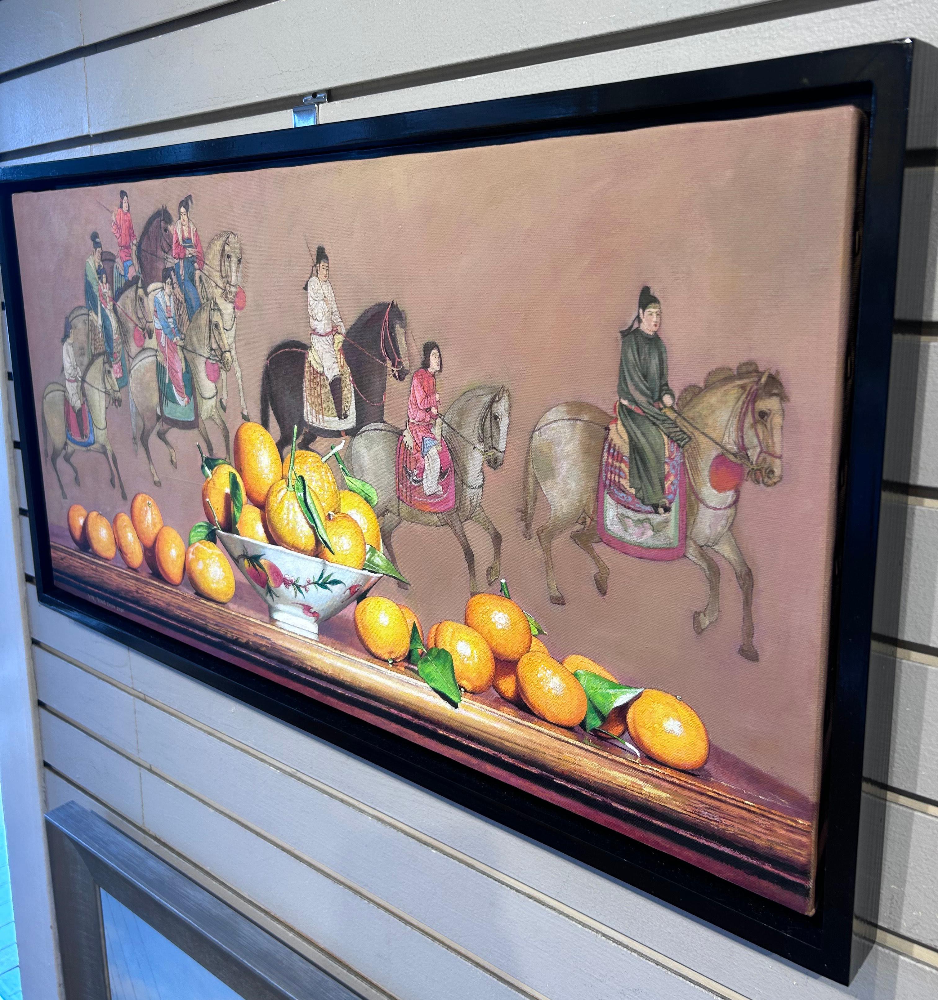 Yin Yong Chun „Stillleben mit Oranges“ 15x30 Equine Obstschale Ölgemälde im Angebot 2