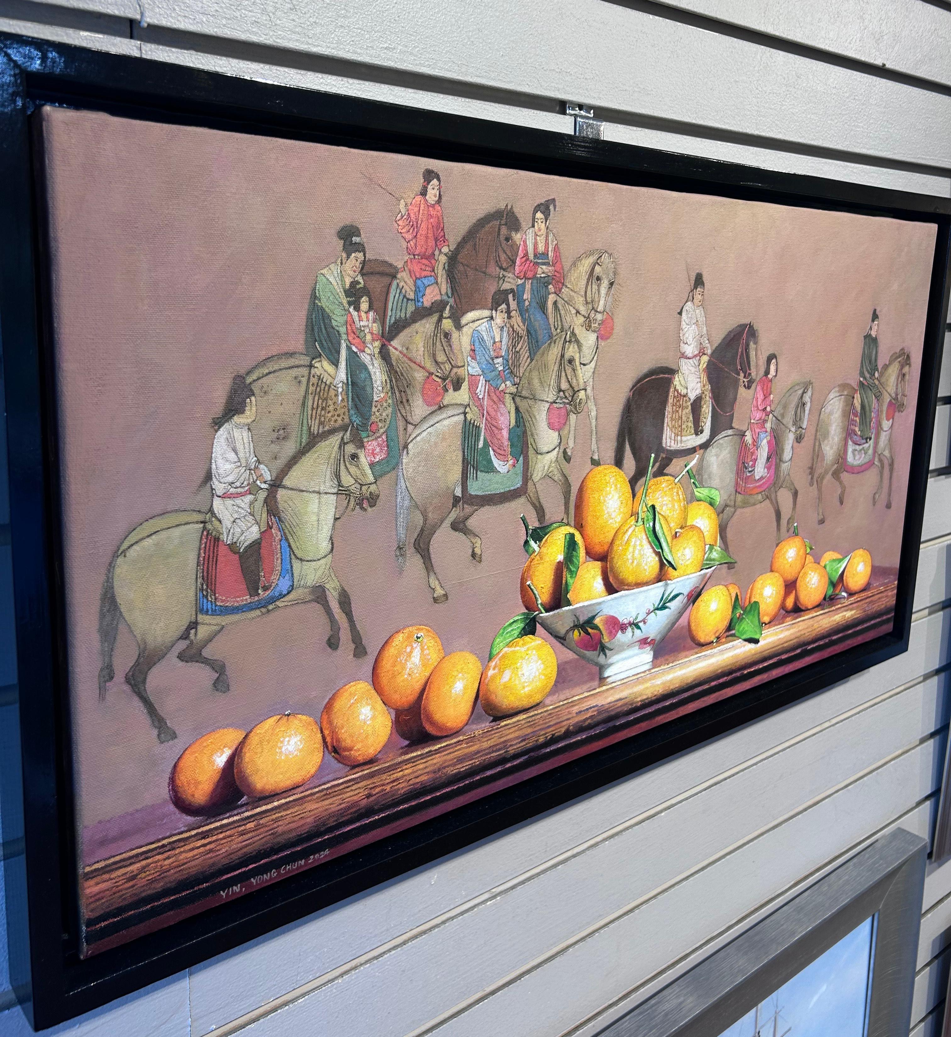 Yin Yong Chun „Stillleben mit Oranges“ 15x30 Equine Obstschale Ölgemälde im Angebot 3