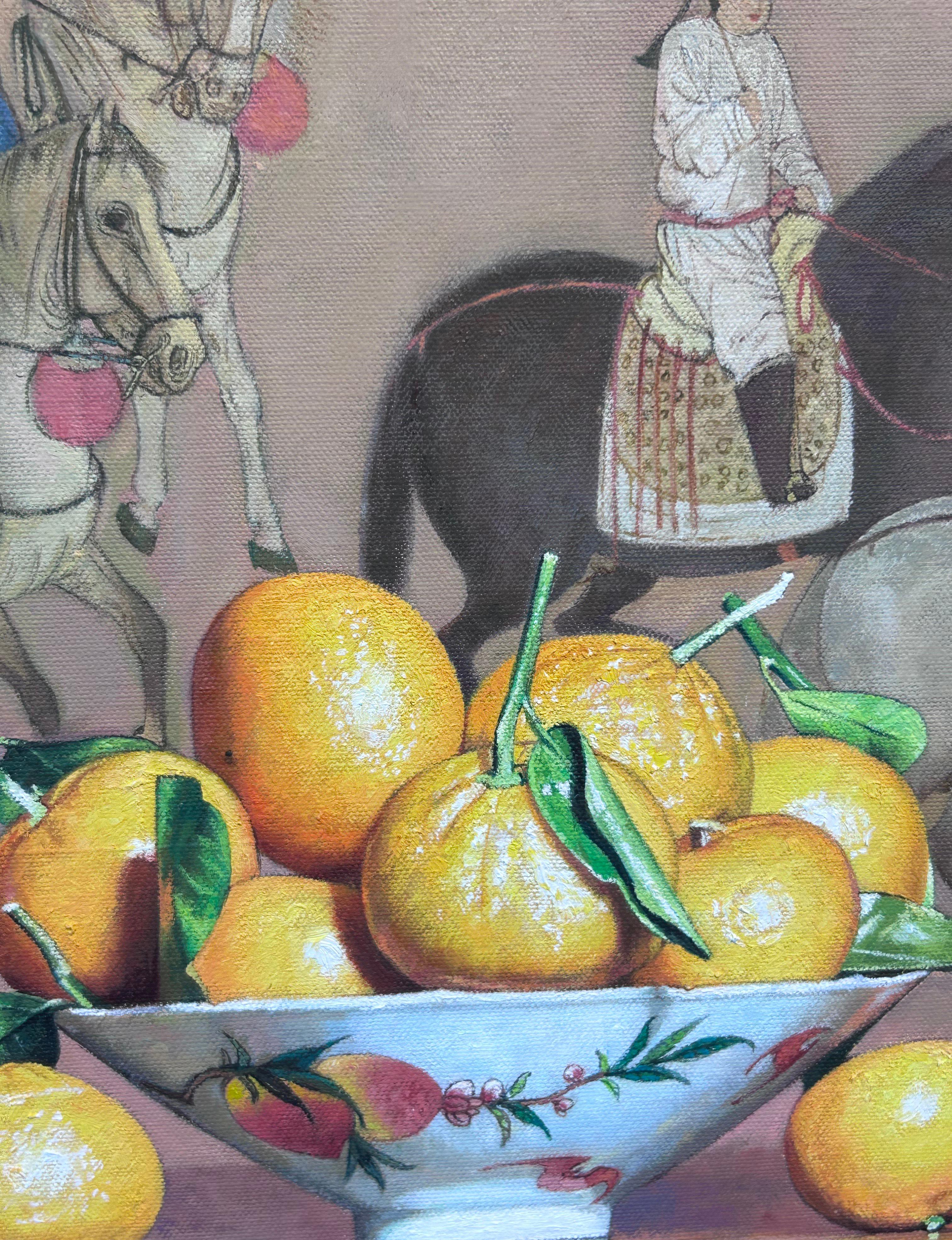 Yin Yong Chun „Stillleben mit Oranges“ 15x30 Equine Obstschale Ölgemälde im Angebot 4