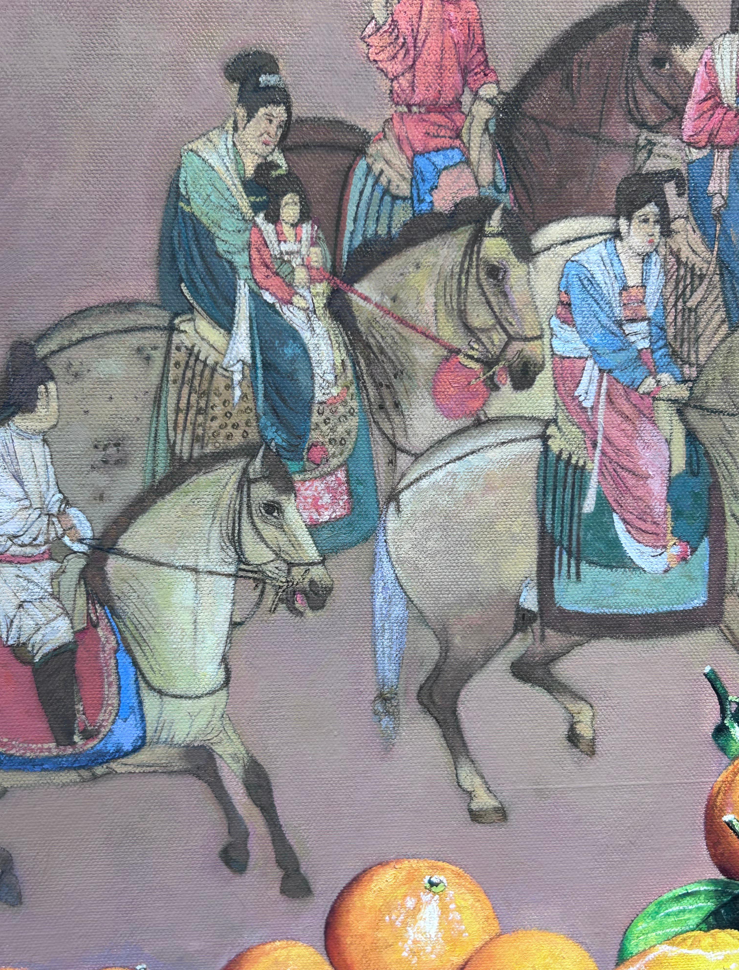 Yin Yong Chun „Stillleben mit Oranges“ 15x30 Equine Obstschale Ölgemälde im Angebot 5