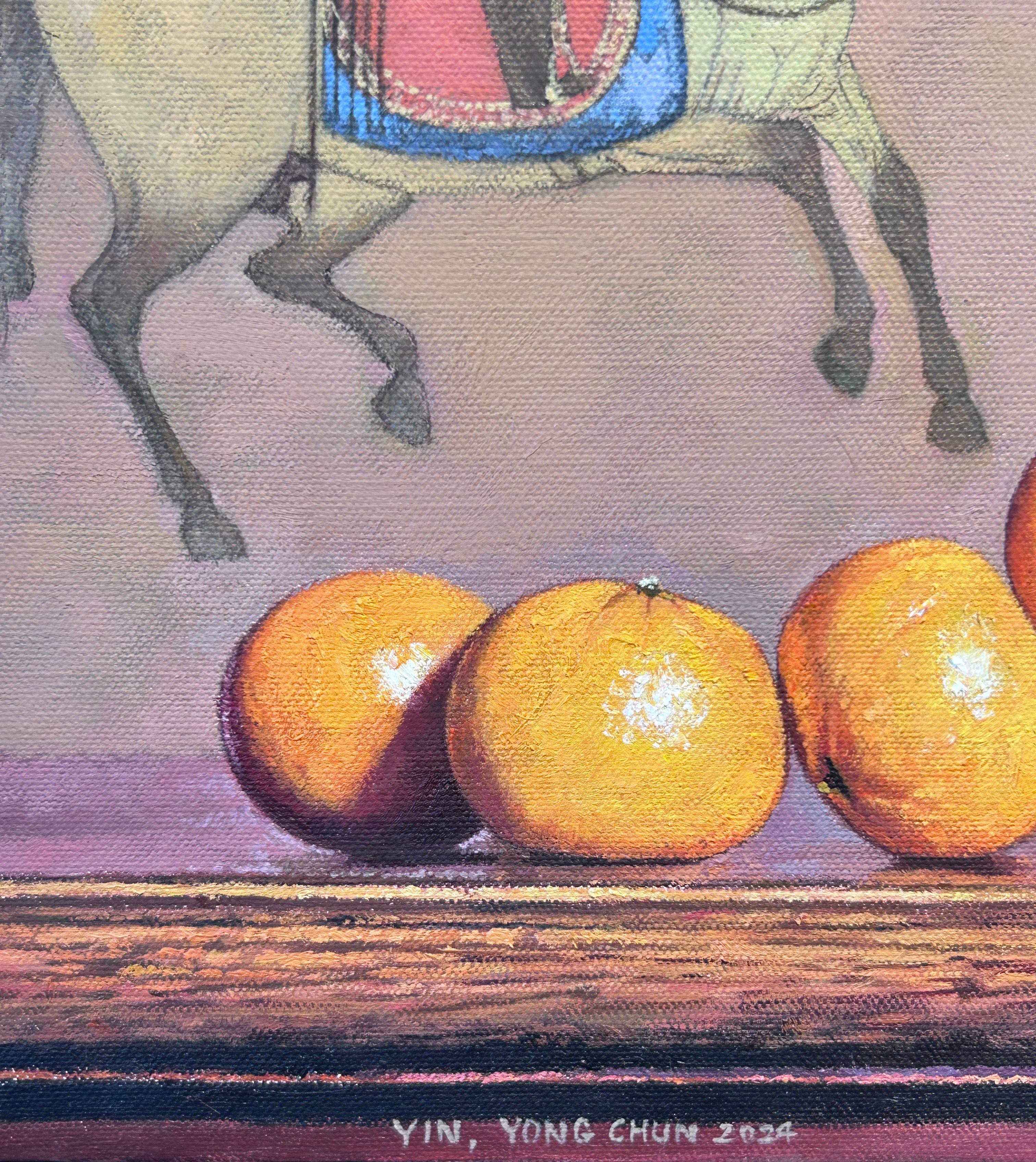 Yin Yong Chun „Stillleben mit Oranges“ 15x30 Equine Obstschale Ölgemälde im Angebot 6