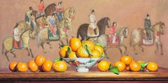 Yin Yong Chun „Stillleben mit Oranges“ 15x30 Equine Obstschale Ölgemälde