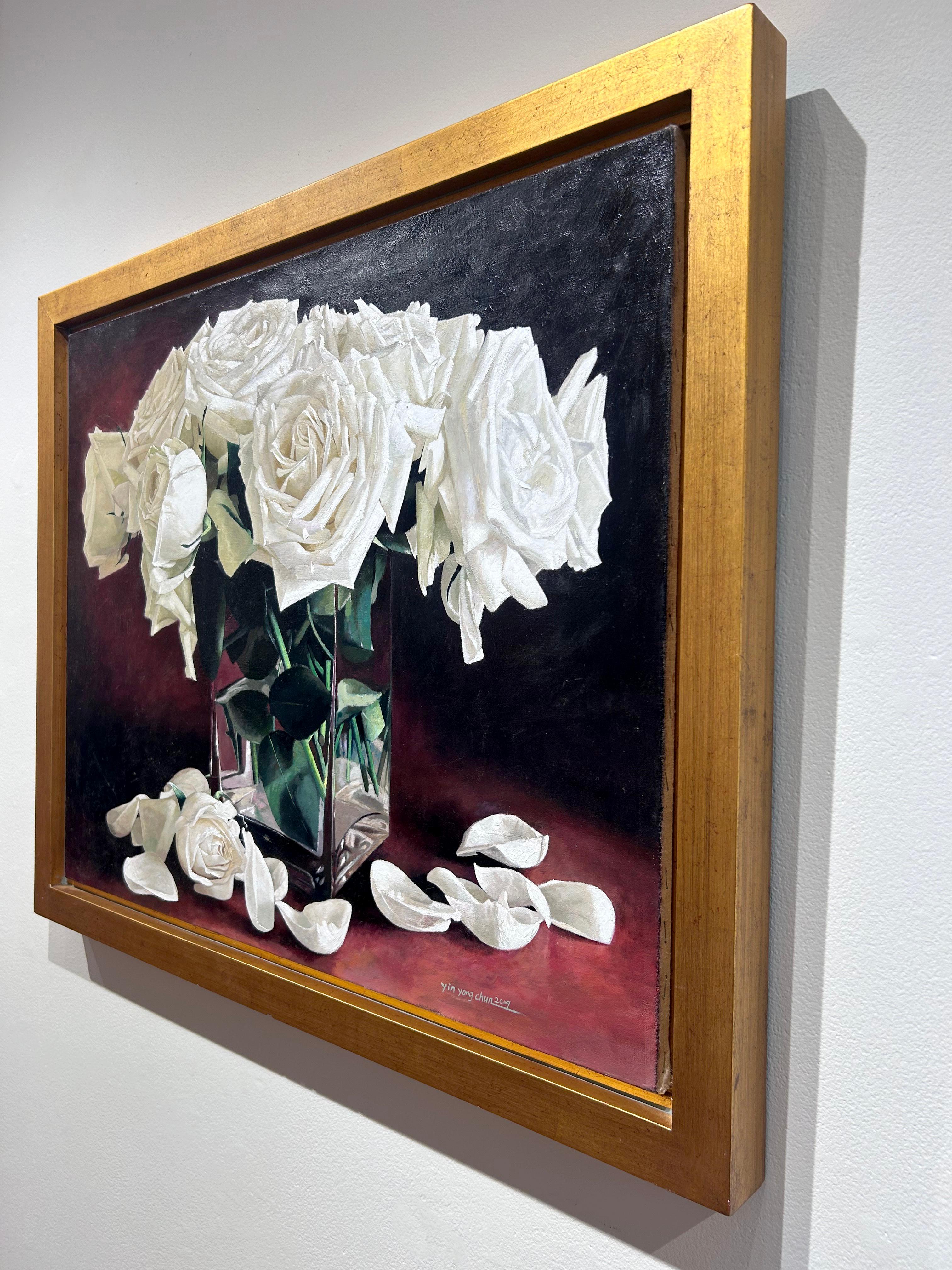 Yin Yong Chun, „Weiße Rosen“, 24x30 Blumenstillleben, Ölgemälde auf Leinwand im Angebot 2