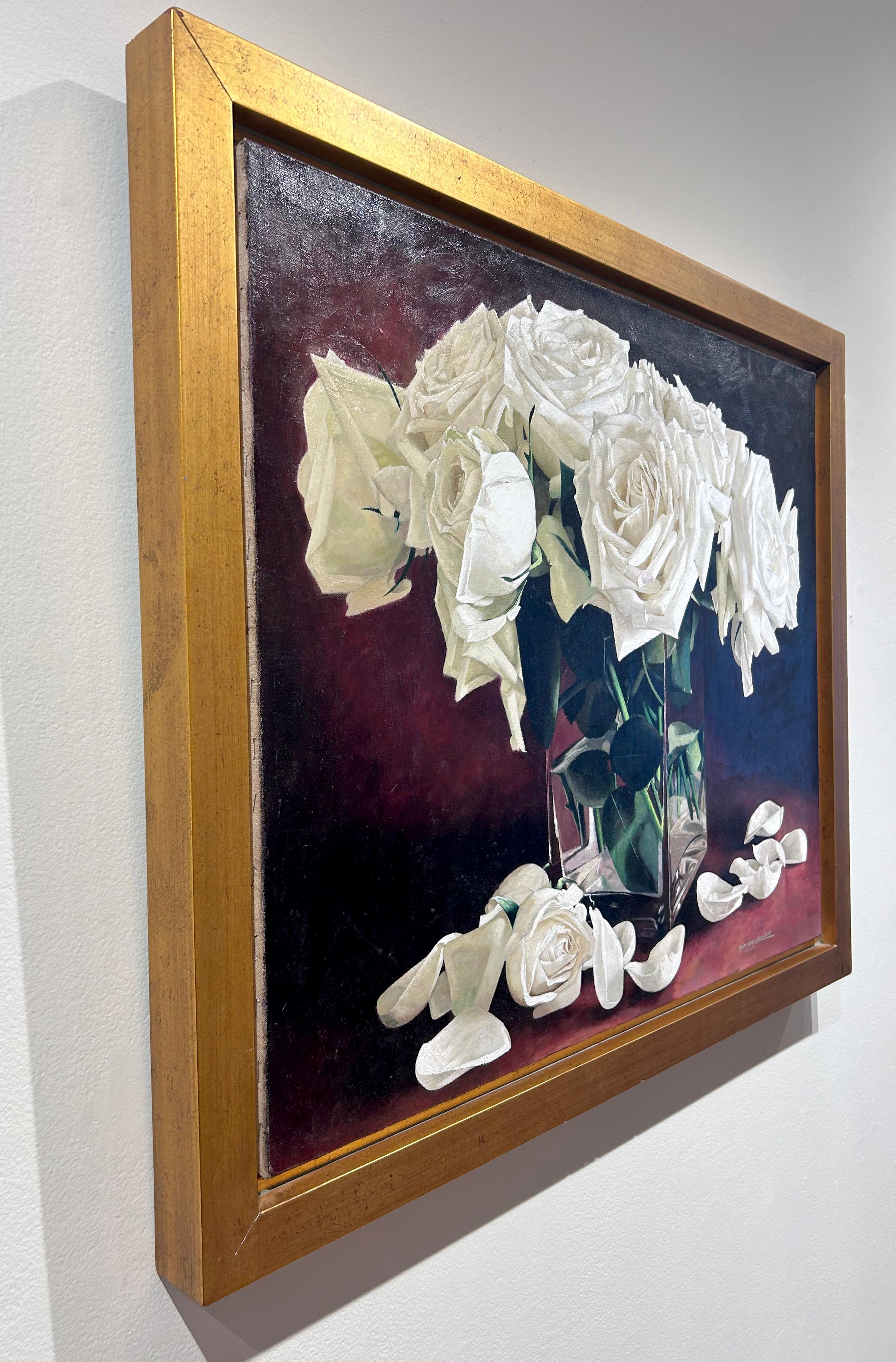 Yin Yong Chun, „Weiße Rosen“, 24x30 Blumenstillleben, Ölgemälde auf Leinwand im Angebot 3