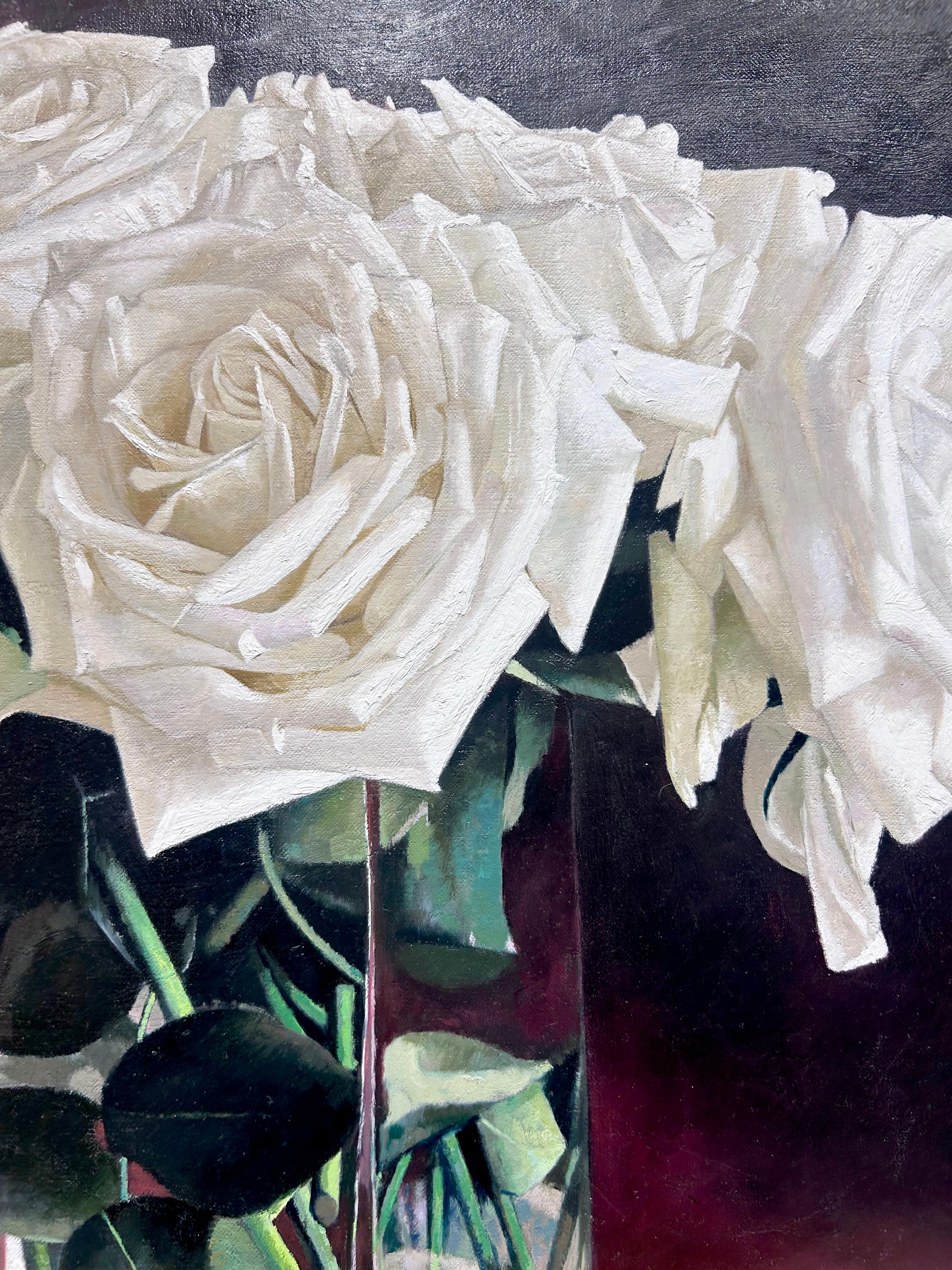 Yin Yong Chun, „Weiße Rosen“, 24x30 Blumenstillleben, Ölgemälde auf Leinwand im Angebot 5