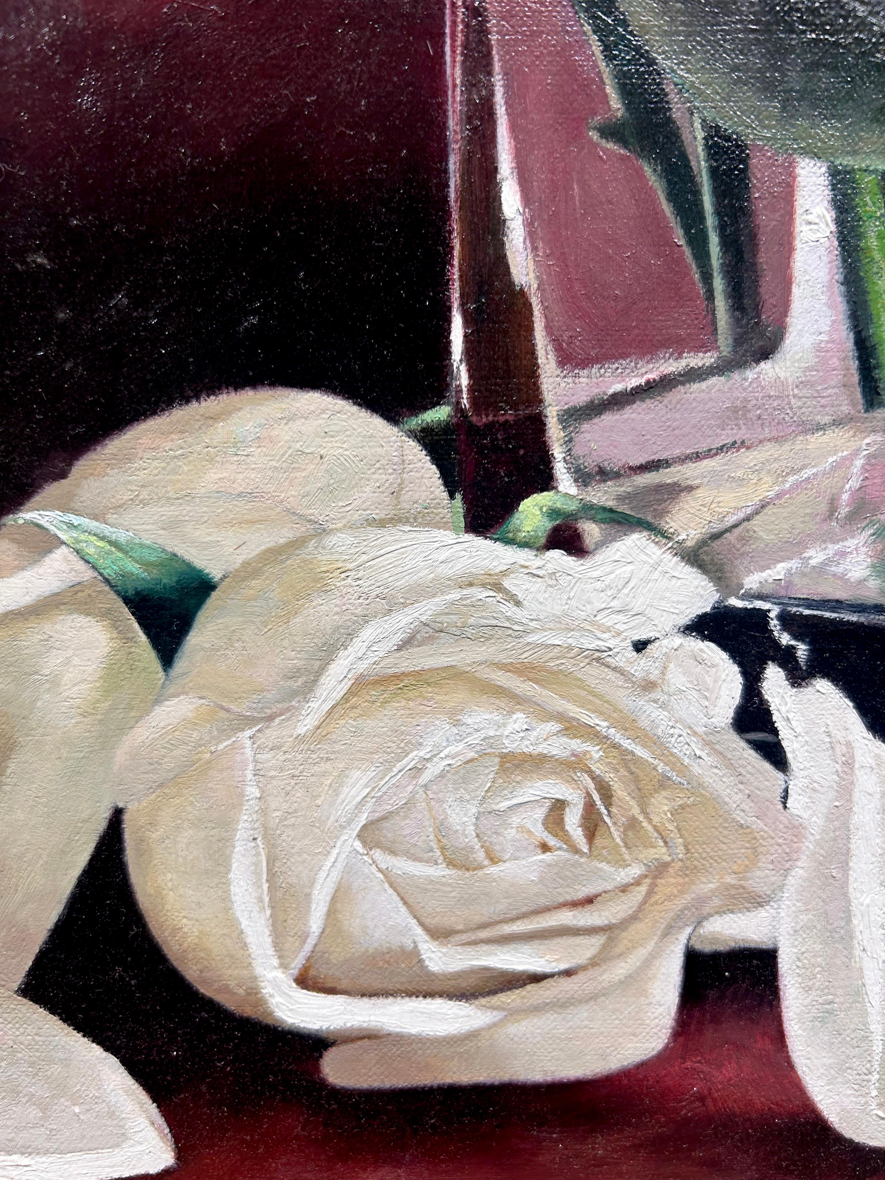Yin Yong Chun, „Weiße Rosen“, 24x30 Blumenstillleben, Ölgemälde auf Leinwand im Angebot 6