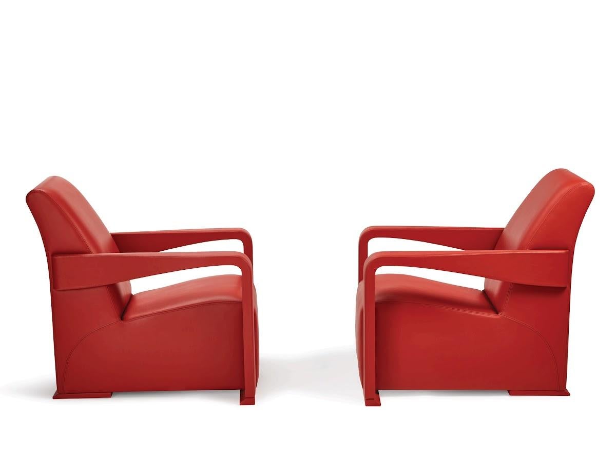 Hand-Crafted Ying Armchair Leather Armrests For Sale