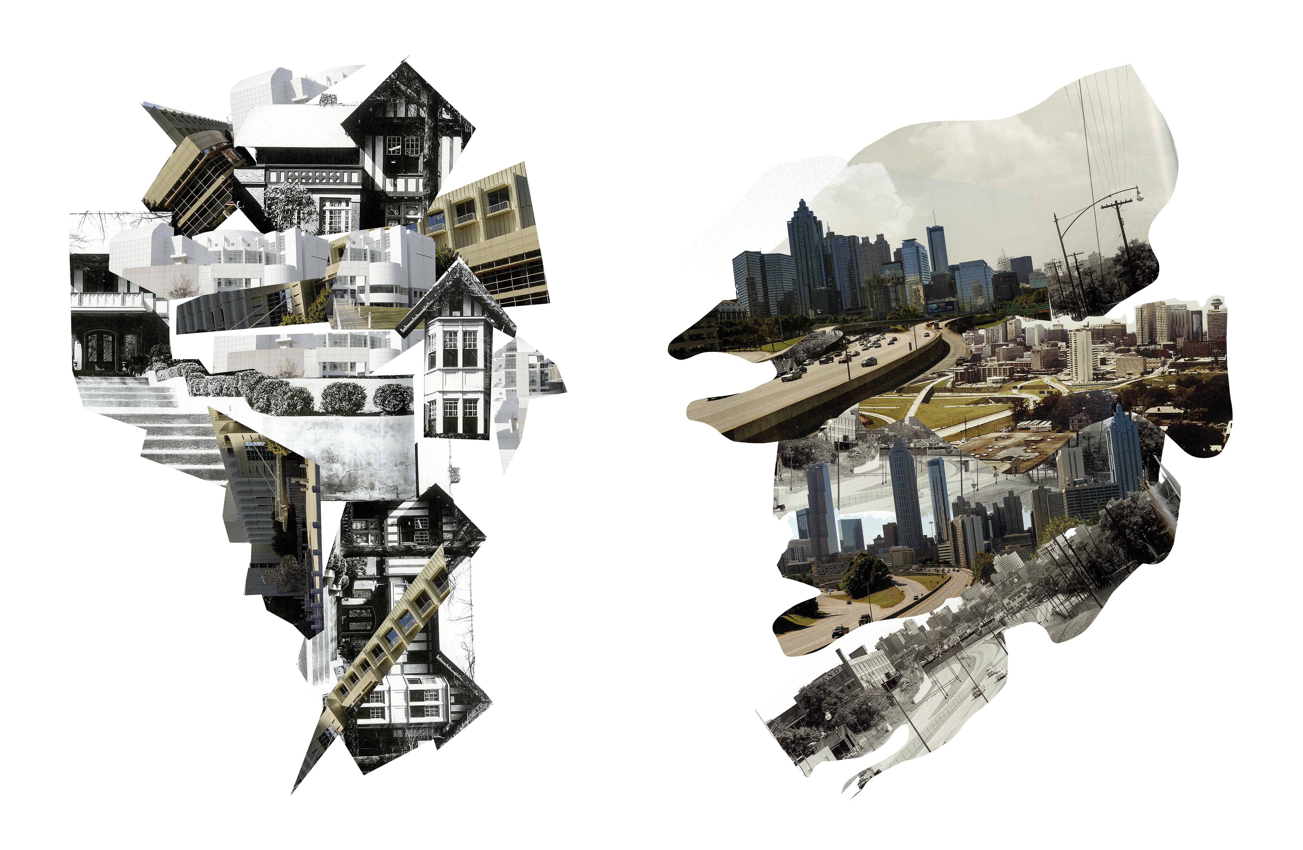 Atlanta High Museum et Skyline Diptych. Photographie de collage numérique
