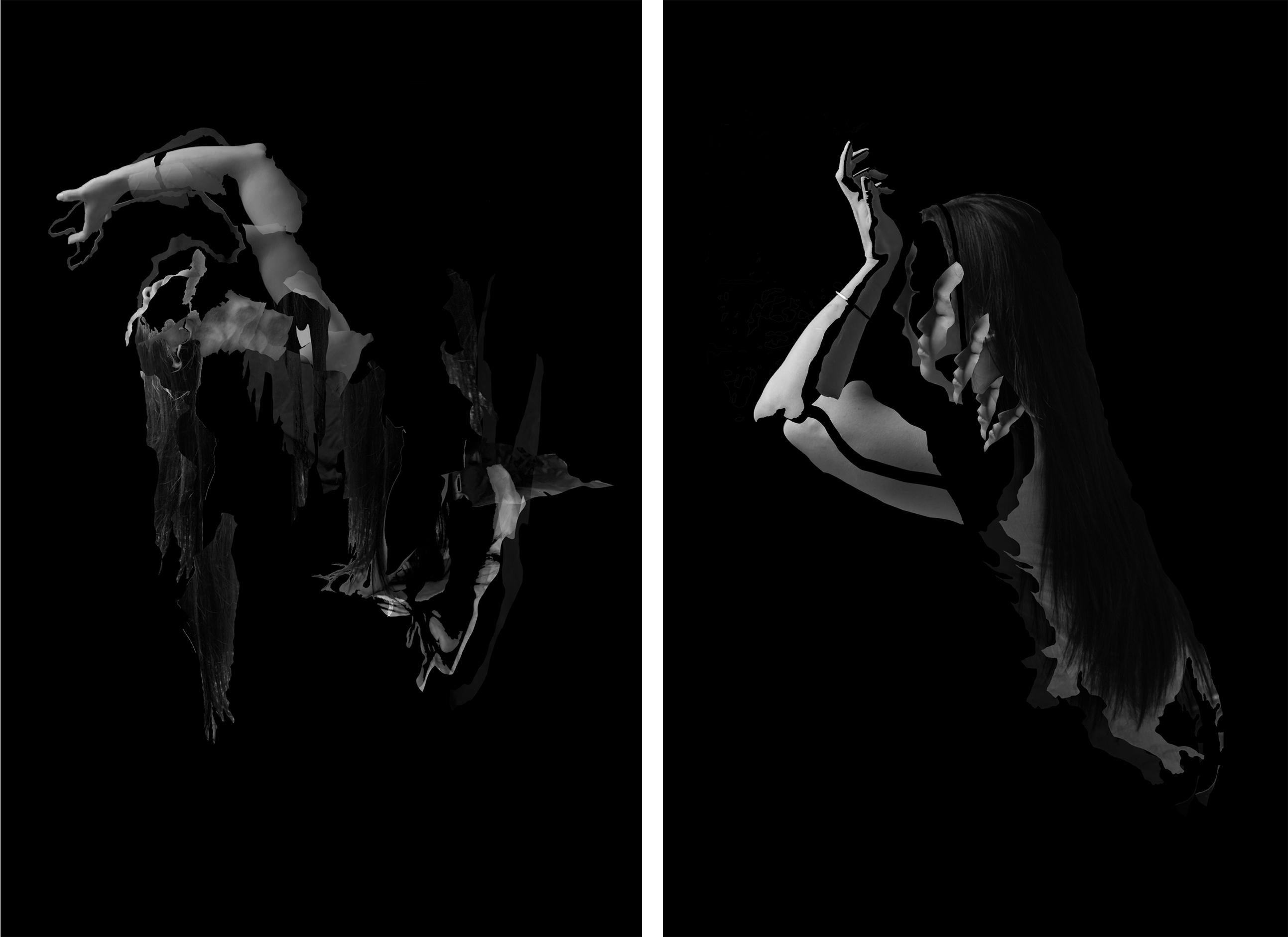 Ying Chen Figurative Photograph – Fragmentiert – ohne Titel 4 & 2, Diptychon. Figurative Schwarz-Weiß-Fotografien