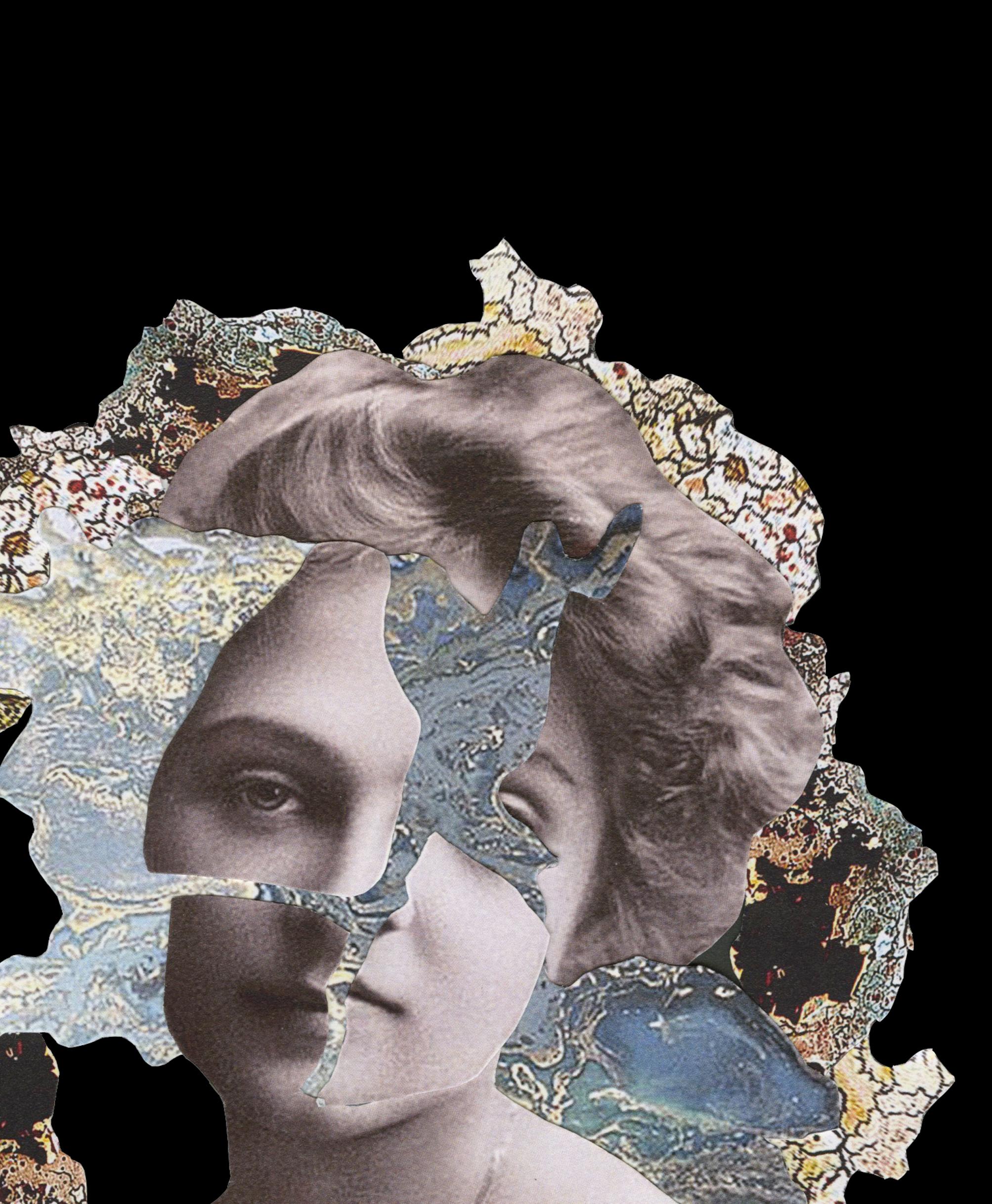 Her Series: This is a photo contemporary collage project based on modern art. Greatly influenced by natural figures and artificial textures. I love to collect black and white photos of female portraits, cutting out the parts and stripping them from