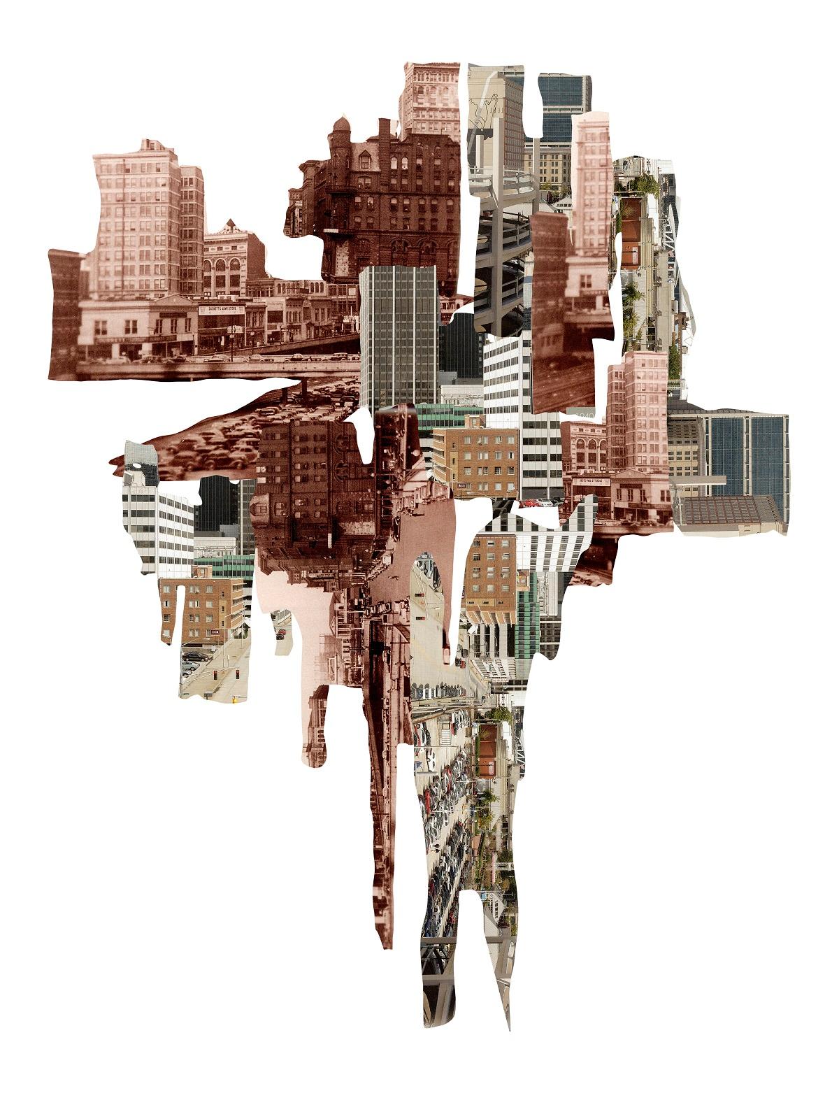 Ensemble de 3 photographies de la série Lost In Transition. Photographie de collage numérique - Marron Abstract Photograph par Ying Chen