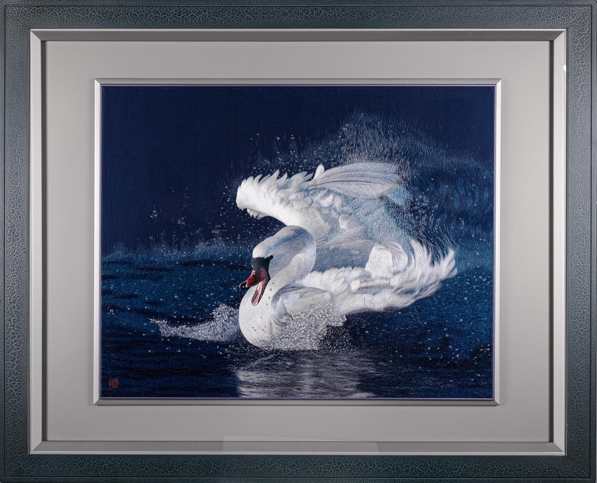 Swan Lake, Chinese Silk Embroidery Painting - Mixed Media Art by Ying Hua Zhou