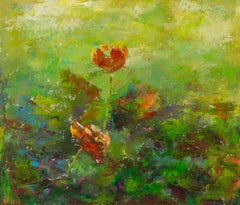 Ying Wang Floral Original Oil On Canvas "Red Blossom"