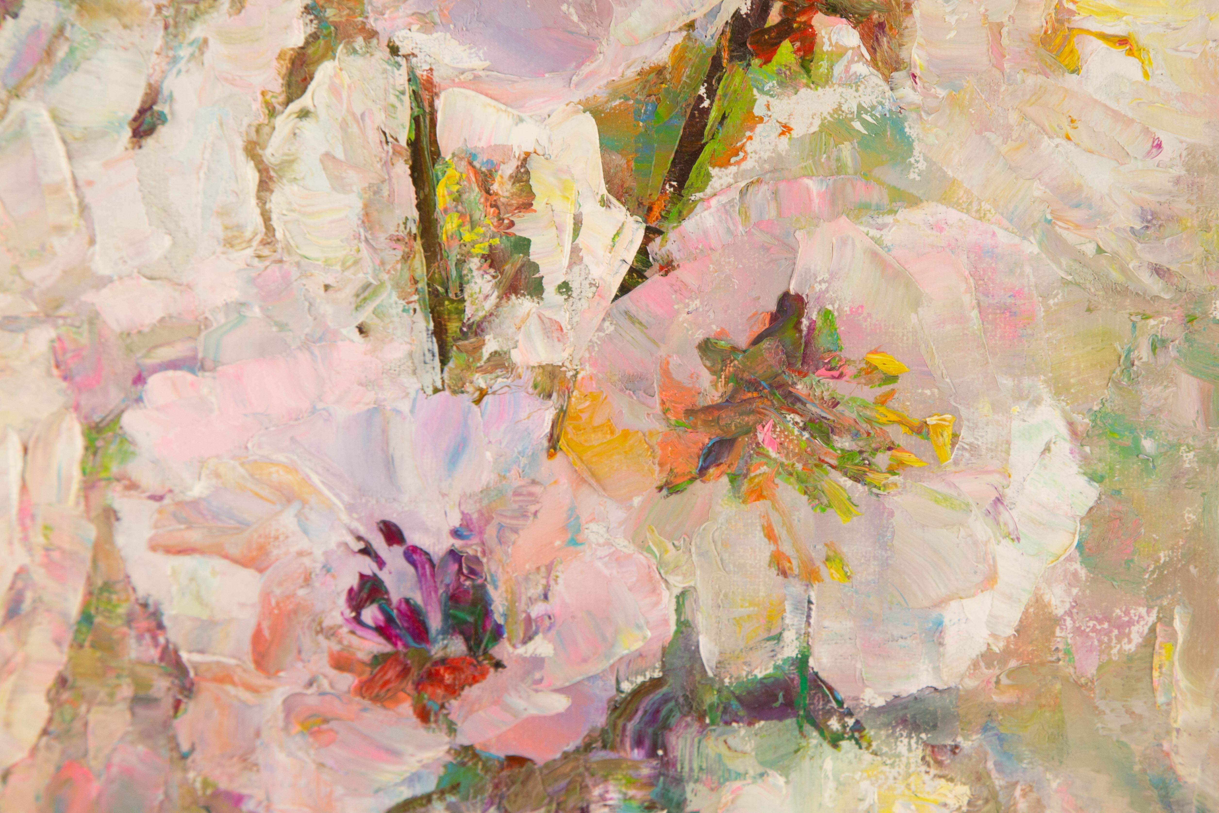 Ying Wang Floral Óleo original sobre lienzo 