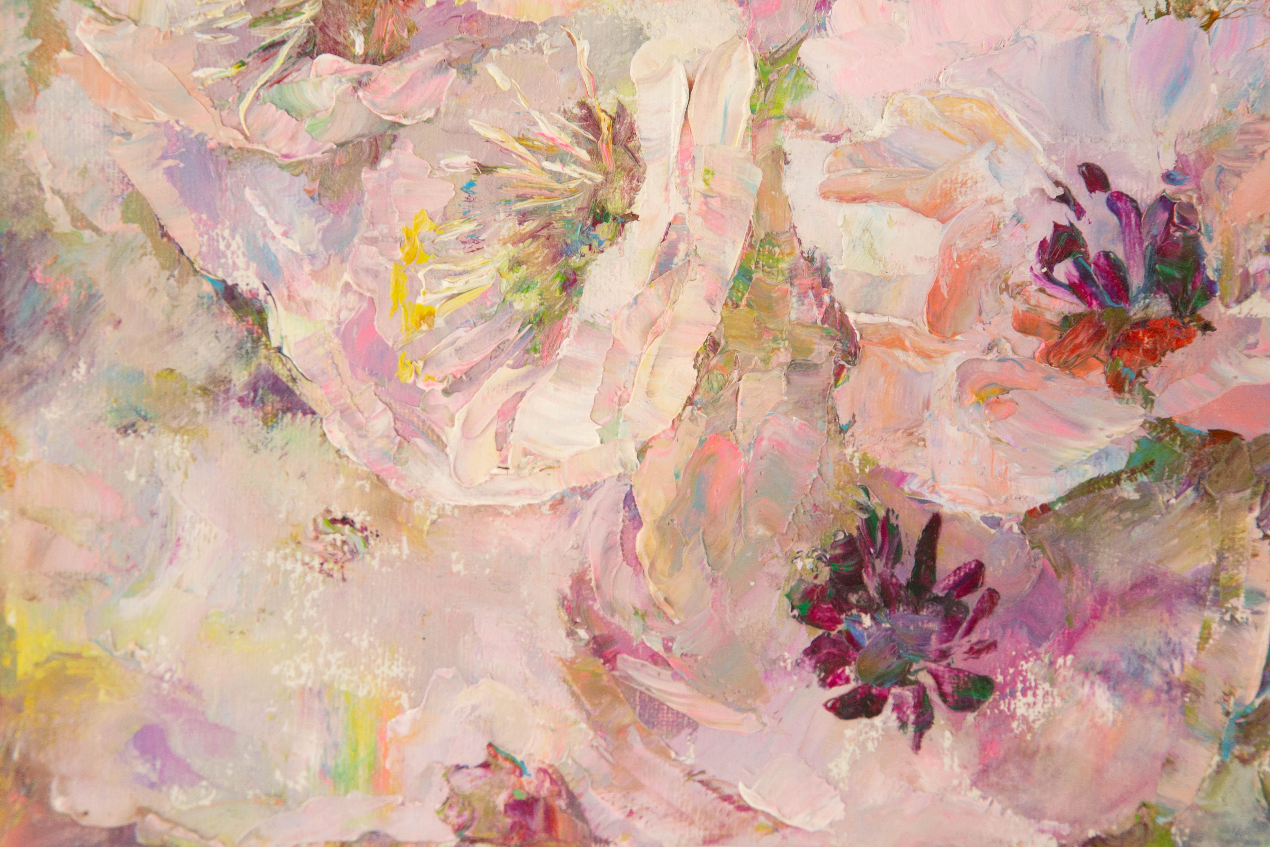 Ying Wang Floral Óleo original sobre lienzo 