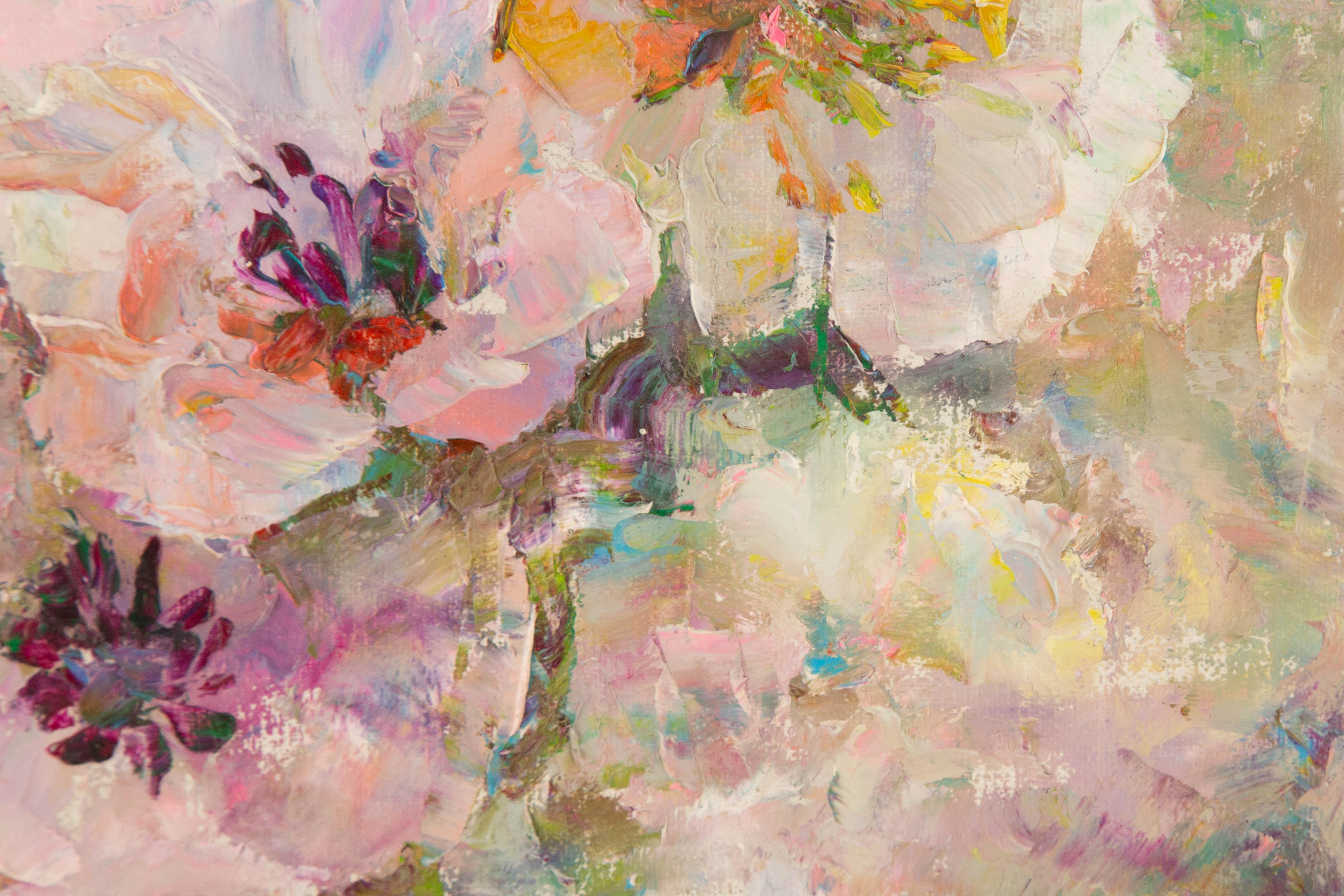 Ying Wang Floral Óleo original sobre lienzo 