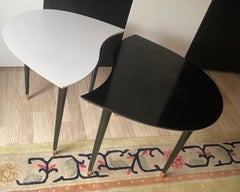 Ying & Yang Tripod Side Tables with Brass Sabots, Italy 1950.