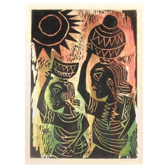 Yinka Adeyemi Fulani Maidens Linocut Tribal Art