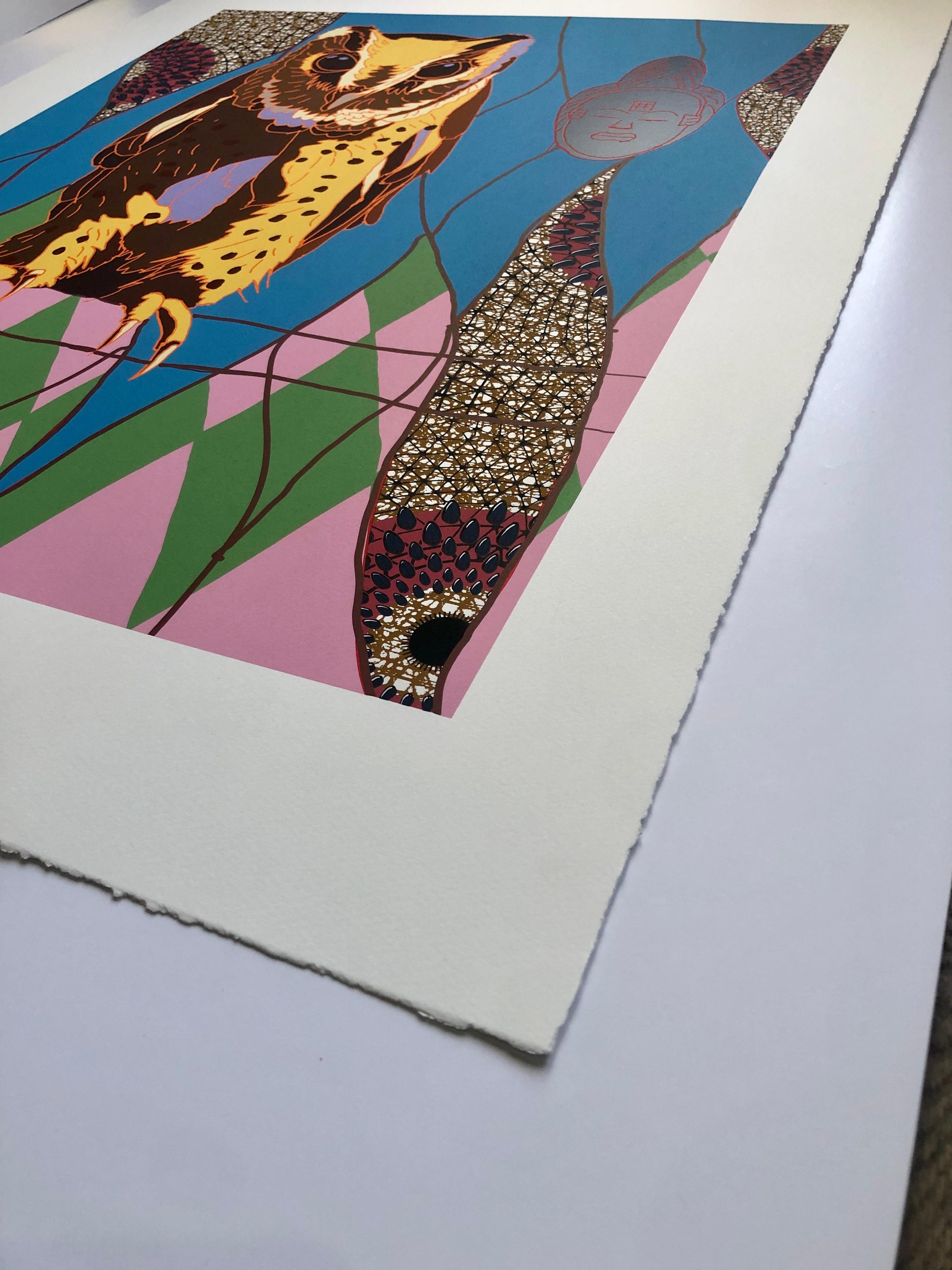 Magia de las Aves Africanas (Sokoke Scops-Búho y Máscara Okuyi) - Animal Print Beige de Yinka Shonibare