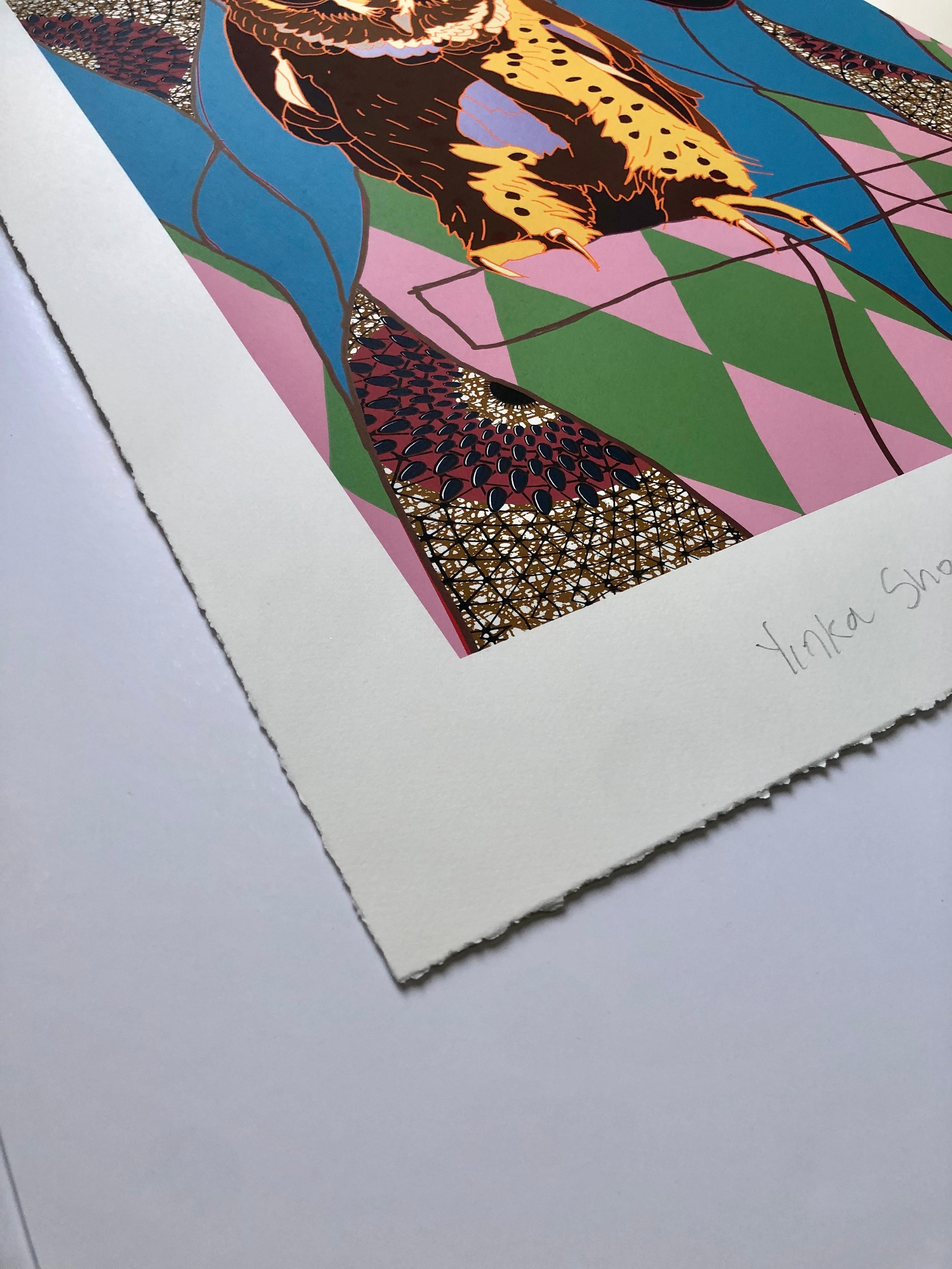 Yinka Shonibare
Magia de las Aves Africanas (Sokoke Scops-Búho y Máscara Okuyi), 2024
Serigrafía con impresión de pigmentos de archivo sobre papel Somerset Satin Enhanced de 330 g/m².
74 x 60 cm - Papel
60 x 48 cm - Imagen
Edición de 30

Yinka