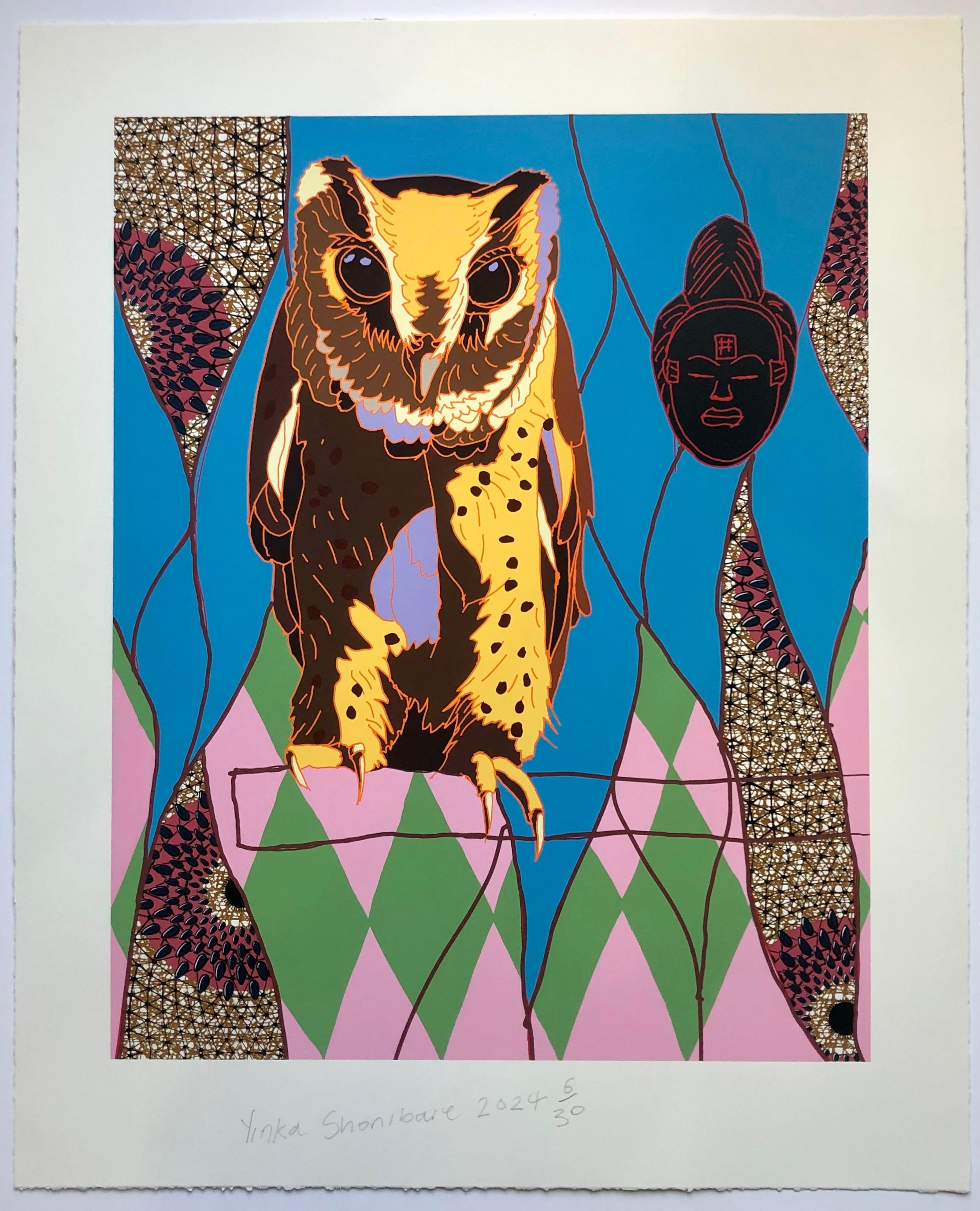 Animal Print de Yinka Shonibare - Magia de las Aves Africanas (Sokoke Scops-Búho y Máscara Okuyi)
