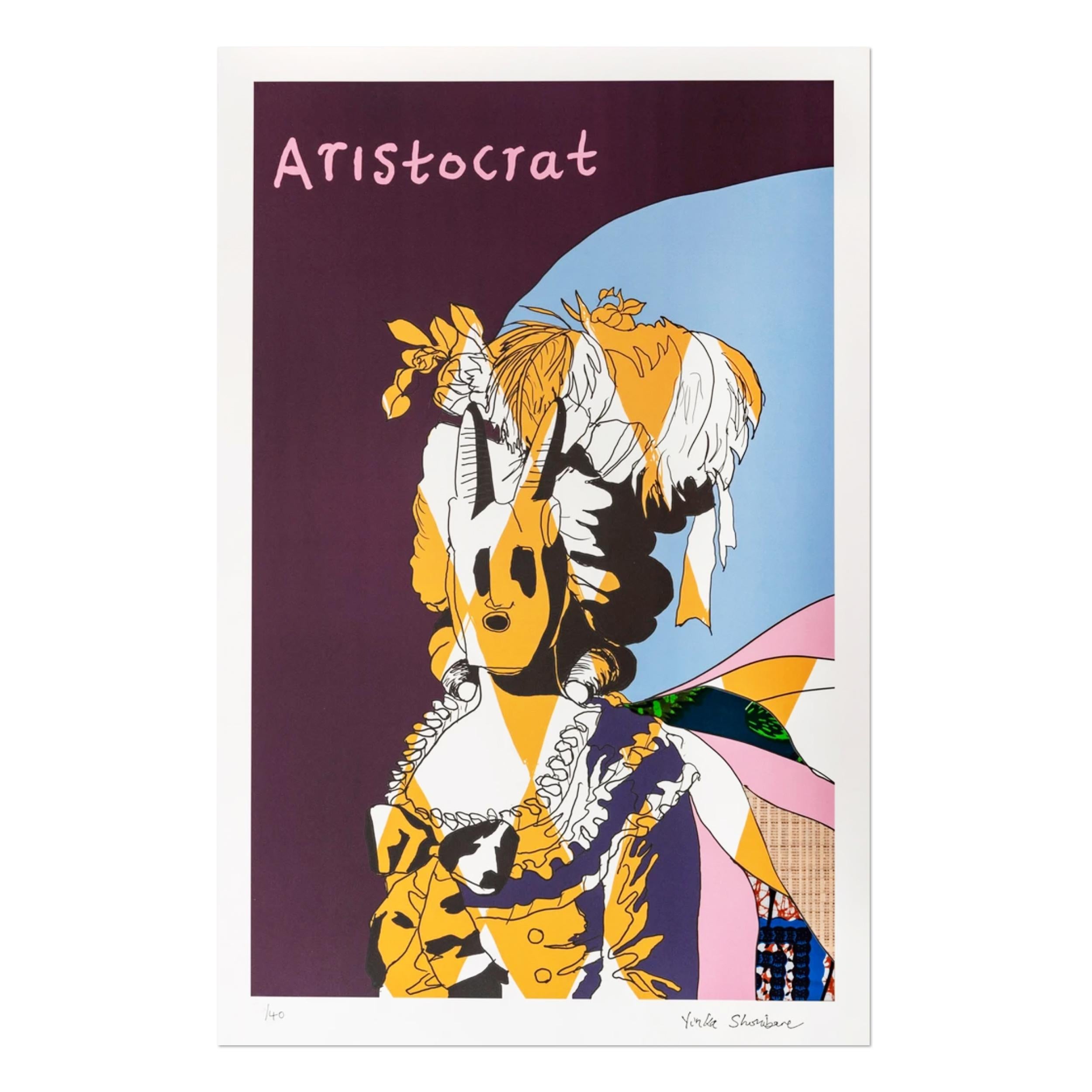 Yinka Shonibare CBE (British, b. 1962)
Aristocrat in Blue, 2020
Medium: Lithograph with collage 
Dimensions: 76 x 49.5 cm
Edition of 40 (slightly varying due to collage elements): Authenticated by the Yinka Shonibare Studio with a stamp and numbered