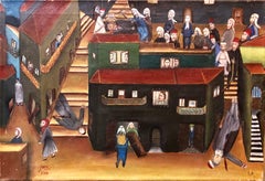 Art populaire israélien Peinture à l'huile Pogrom arabe Massacre Troublant