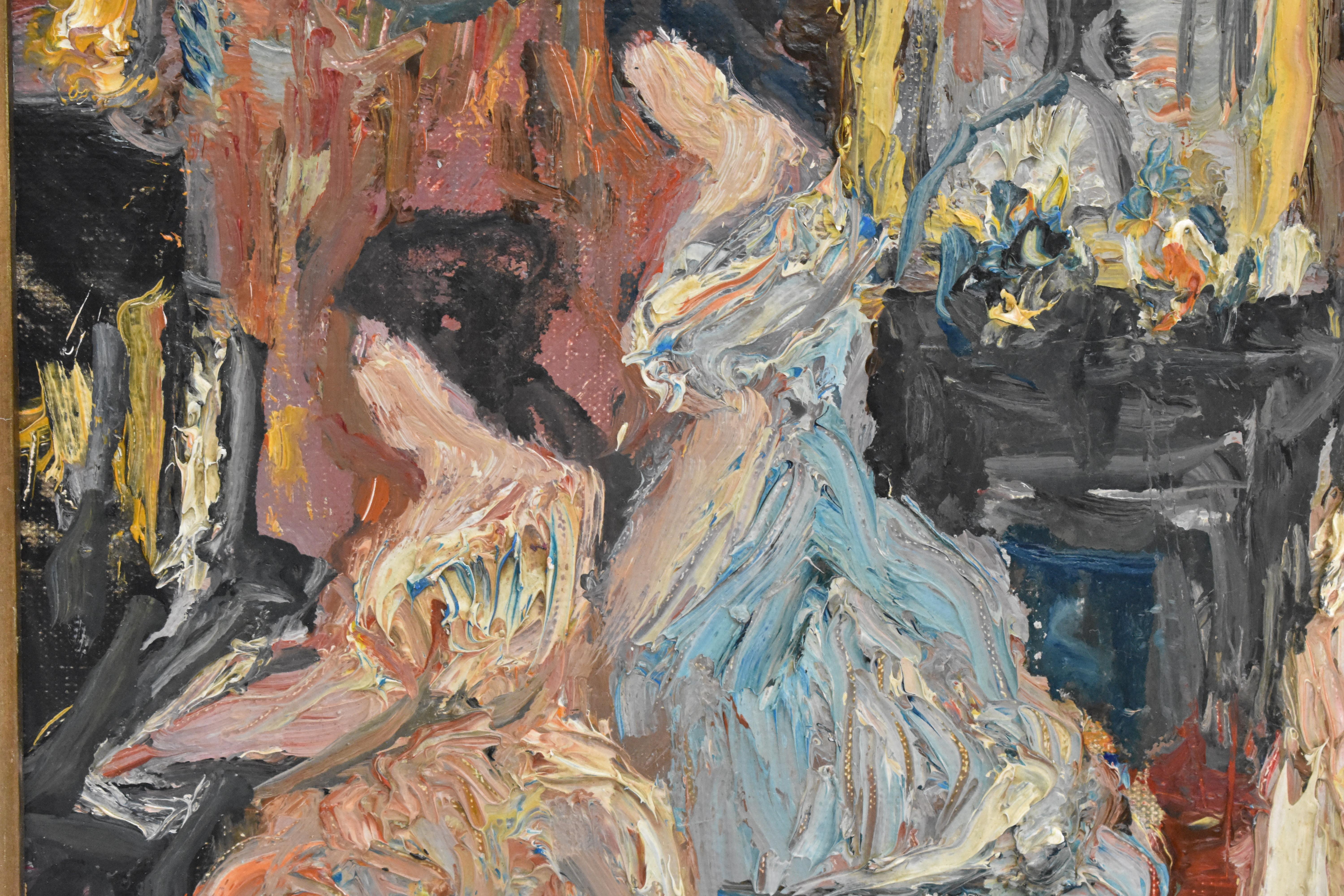Entreprise élégante lors d'une matinée - Académie expressionniste des Beaux-Arts de Paris - Marron Interior Painting par Yitzhak Frenkel 