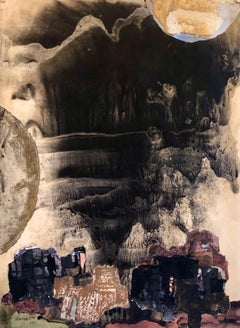 Kibutz Abstracto Jerusalén Paisaje Nocturno Pintura al Temple Collage Israelí Judaica