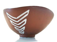 Yixing Zisha Glazed Ceramic Bowl, Hand Painted Chevron Design, 20th Century